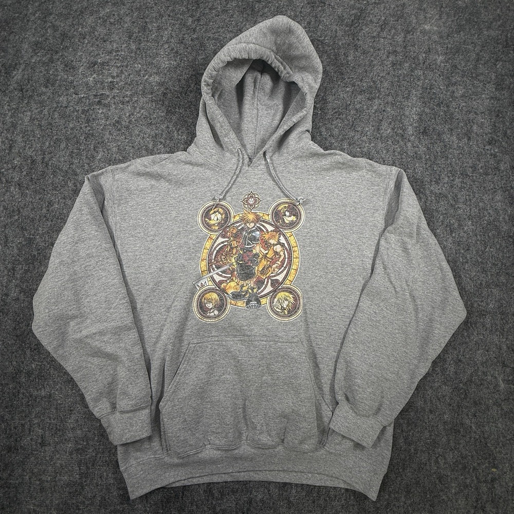 Disney Kingdom Hearts Hoodie Mens Medium Gray Sora Donald Goofy Graphic Pullover